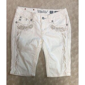 Miss Me Capri Shorts Women's Size 26 White Denim Bling Rhinestone Embroidered